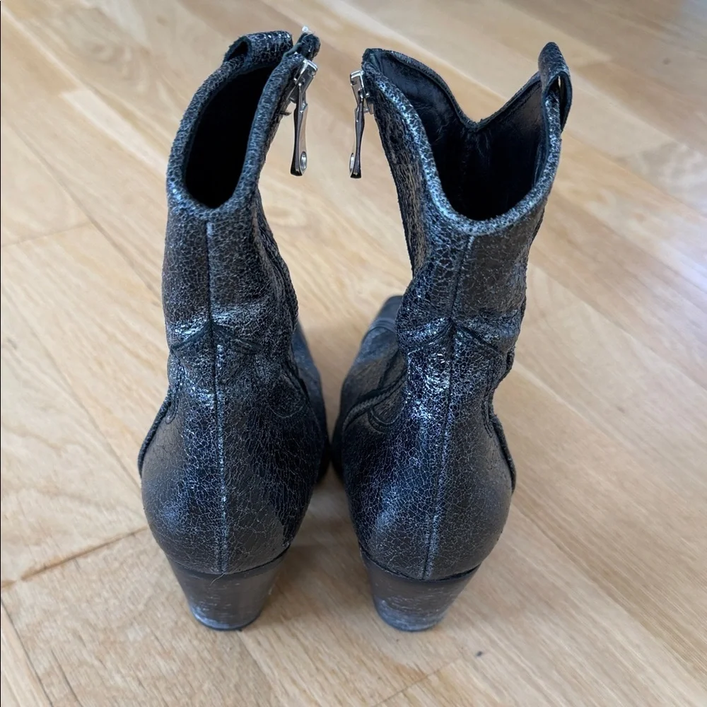 Free People Metallic Black Western Ankle Boot with Pewter Toe